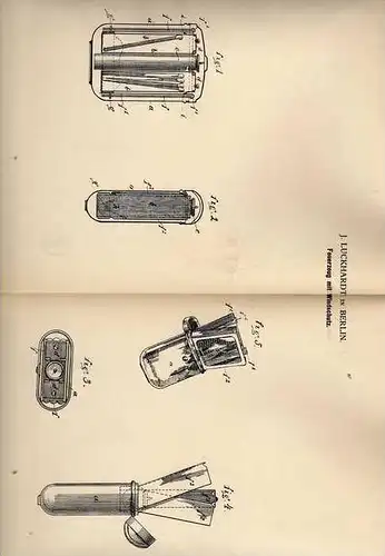 Original Patentschrift - Feuerzeug mit Windschutz , 1884 , J. Luckhardt in Berlin , Sturmfeuerzeug !!!