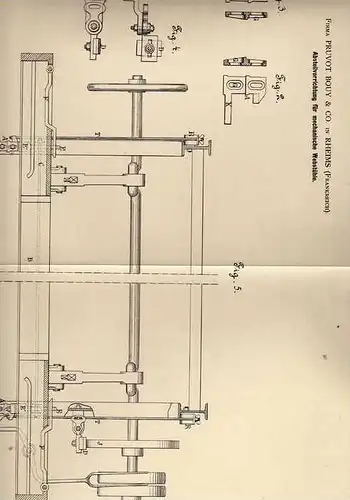 Original Patentschrift - Fa. Bouy & Co in Rheims , 1883 , Mechanischer Webstuhl , Weberei   !!!