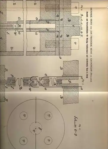 Original Patentschrift - H. Beins in Groningen , 1884 , Hahn für Kohlensäure und Gase !!!