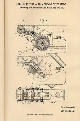 Original Patentschrift - C. Meinecke in Hamburg - Reiherstieg , 1902 ,  Apparat zum Streichen für Decken , Maler !!!