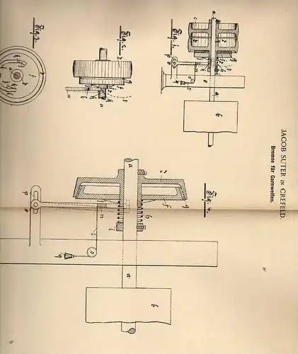 Original Patentschrift - J. Suter in Crefeld , 1903 , Bremse für Garnweifen , Näherei !!!