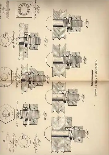 Original Patentschrift - A. Bernard in Namur , 1884 , Schraubensicherung !!!