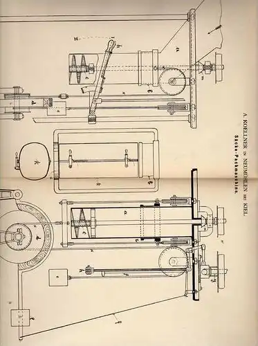 Original Patentschrift - A. Koellner in Neumühlen b. Kiel , 1884 , Packmaschine für Säcke , Getreide , Mehl , Mühle !!!