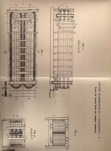 Original Patentschrift - J. Hammerschlag in Strassburg i.E., 1902 , Presse für Stoffe !!!