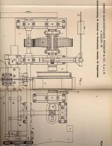 Original Patentschrift - Maschinenfabrik Windhoff & Co in Rheine i.W. , 1902 , Abwickelapparat für Drahtseile !!!