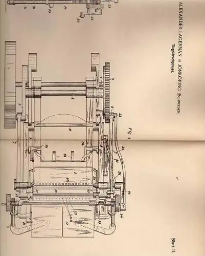 Original Patentschrift - A. Lagerman in Jönköping , 1902 , Tiegeldruckpresse , Presse , Druckerei !!!