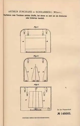 Original Patentschrift - A. Junghans in Schramberg , 1902 , Trocknung von Lack , Zelluloid , Phosphor !!!