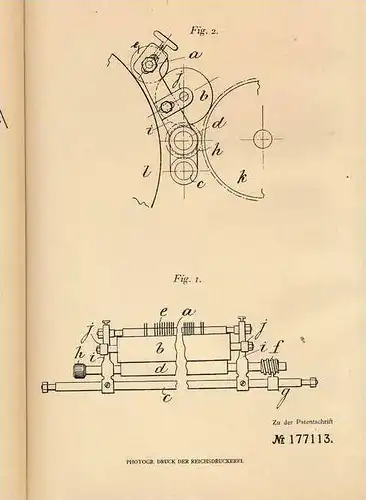Original Patentschrift - A. Knudsen in Horsens , 1905 , Zylinderschnellpresse , Presse !!!