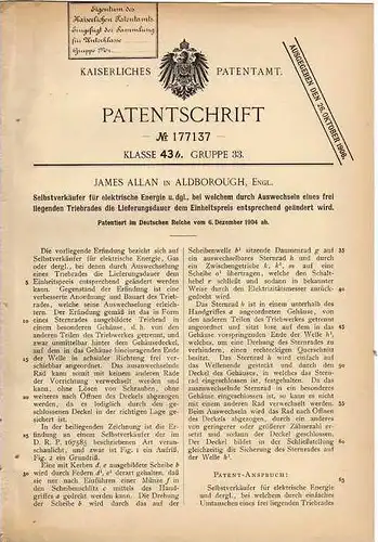 Original Patentschrift - L. Allan in Aldborough , 1904 , Vending machines for electrical energy !!!