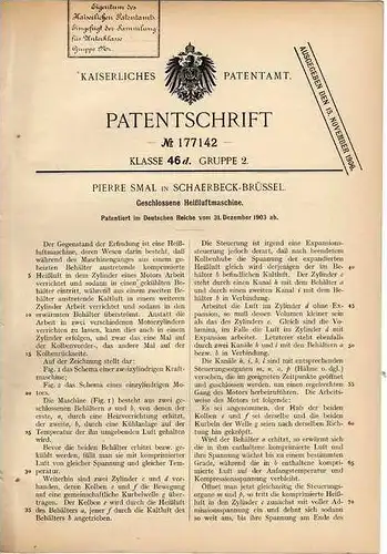 Original Patentschrift - P. Smal in Schaerbeck - Brüssel , 1903 , Heißluftmaschine !!!