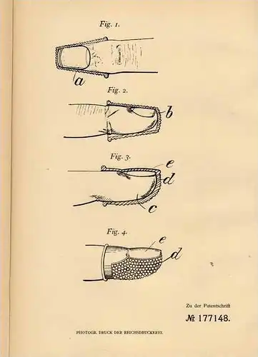 Original Patentschrift - H. Bourne in Catford , England , 1905 , Fingerhut !!!