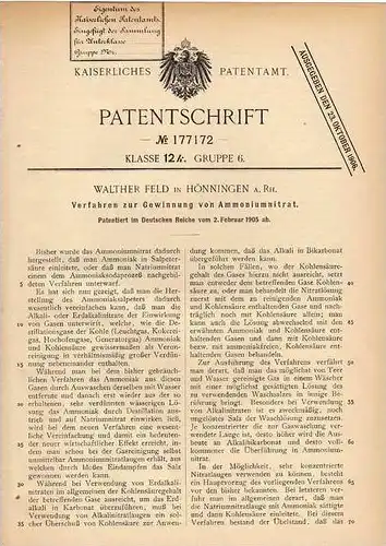 Original Patentschrift - W. Feld in Hönningen a.Rh. , 1905 , Gewinnung von Ammoniumnitrat , Chemie !!!