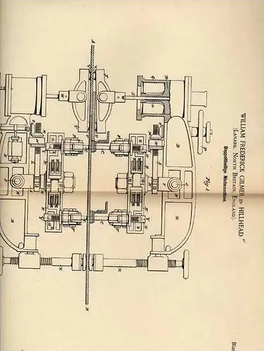 Original Patentschrift - W. Gilmer in Hillhead , 1889 , Nietmaschine für Schiffe und Brücken !!!
