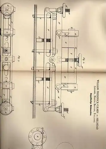 Original Patentschrift - W. Gilmer in Hillhead , 1889 , Nietmaschine für Schiffe und Brücken !!!