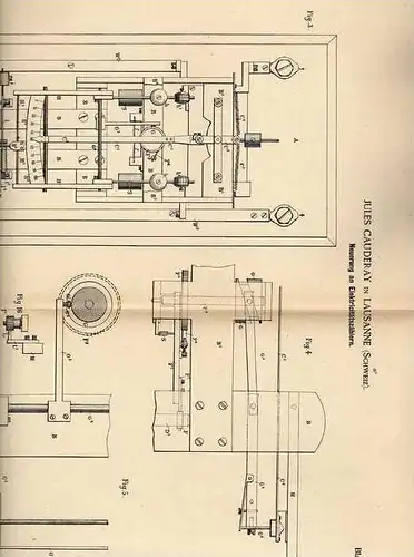 Original Patentschrift - J. Cauderay in Lausanne , 1889 , Stromzähler , Elektricitätszähler !!!