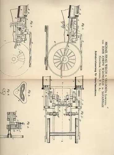 Original Patentschrift - M- Welch in Valdosta und Savannah , 1889 , Steuerung für Dampfmaschine !!!