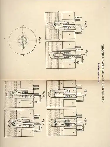 Original Patentschrift - T. Backeljau in Mecheln , 1889 , Gasdruckregulator !!!