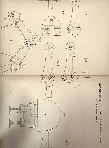 Original Patentschrift - Ch. Lock in Upton Park , 1889 , Gelenkhakenkette , Kette !!!