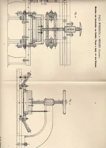 Original Patentschrift - P. Windisch in Meissen , 1889 , Maschine zum Schneiden von Fliesen und Kacheln  !!!