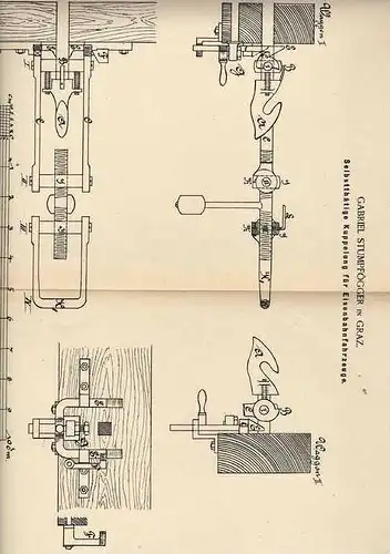 Original Patentschrift - G. Stumpfögger in Graz , 1889 , Kupplung für Eisenbahn !!!