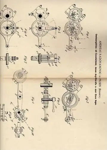 Original Patentschrift - A. Radovanovic in Pilsen , 1888 , Umsteuergetriebe mit Excenterhebel !!!