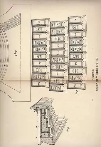 Original Patentschrift - C. Huth in Hamburg , 1889 , Klaviatur , Klavier , Pianio , Flügel !!!