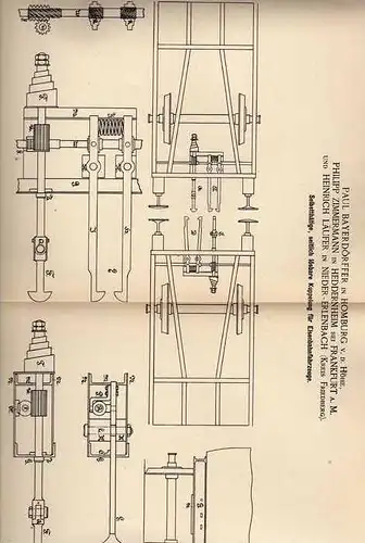 Original Patentschrift - H. Läufer in Erlenbach , Homburg und Heddernheim , 1889 , Kupplung für Eisenbahn !!!