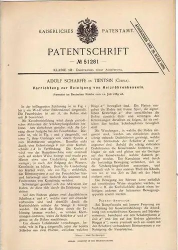 Original Patentschrift - A. Scharffe in Tientsin , China , 1889 , Reinigung von Heizkesseln , Chine !!!