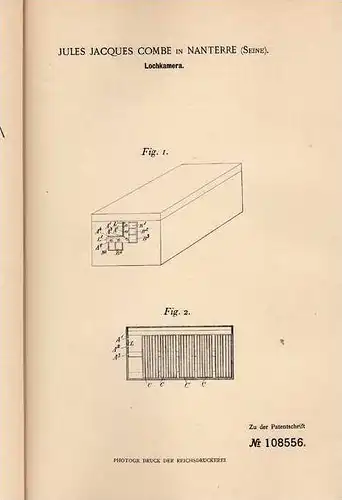 Original Patentschrift - J. Combe in Nanterre , Seine , 1898 , Camera , Lochcamera , Photographie !!!