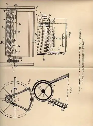 Original Patentschrift - J. Bansee in Neujellingsdorf auf Fehmarn , 1899 , Düngerstreumaschine , Landwirtschaft !!!