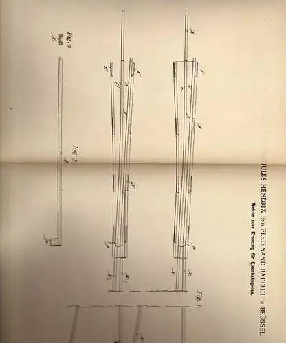 Original Patentschrift - F. Radelet in Brüssel , 1898 , Weiche oder Kreuzung für Gleise , Eisenbahn !!!