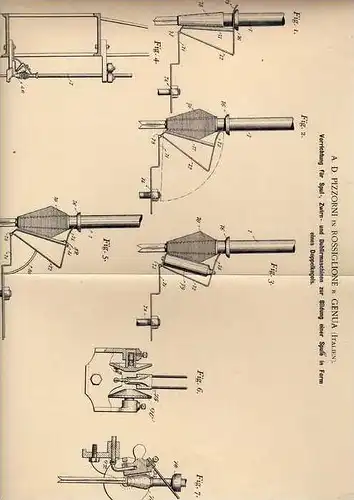 Original Patentschrift - A. Pizzorni in Rossiglione b. Genua , 1899 , Spul- und Zwirnmaschine , Genova !!!