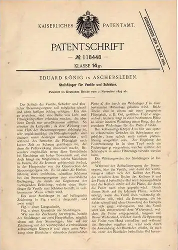 Original Patentschrift - E. König in Aschersleben , 1899 , Stoßfänger für Ventile und Schieber !!!