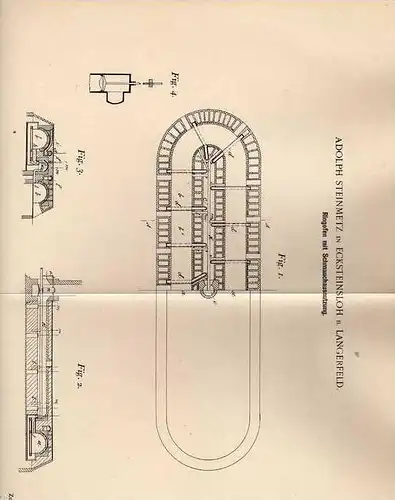 Original Patentschrift - A. Steinmetz in Ecksteinsloh b. Langerfeld , 1899 , Ringofen mit Schmauchausnutzung !!!