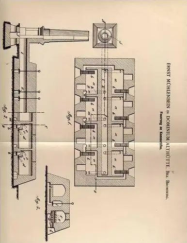 Original Patentschrift - E. Mühlenbein in Dominium Althütte , Bez. Bromberg , 1899 , Feuerung an Kammeröfen !!!