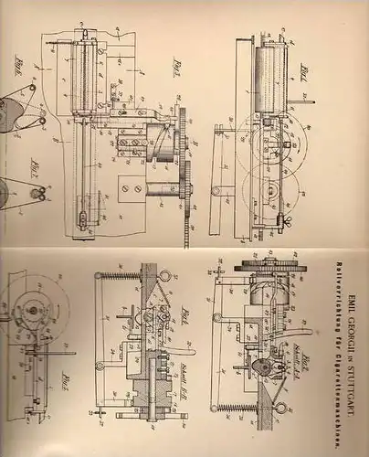 Original Patentschrift - E. Georgii in Stuttgart , 1900 , Cigarettenmaschine , Cigaretten !!!