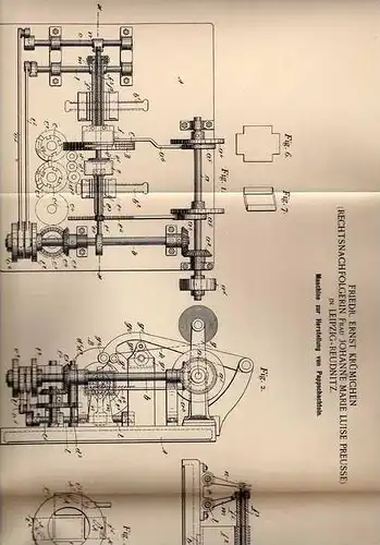 Original Patentschrift - F. Krümichen in Leipzig - Reudnitz , 1895 , Streichholzschachtel - Maschine !!!