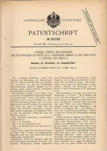 Original Patentschrift - F. Krümichen in Leipzig - Reudnitz , 1895 , Streichholzschachtel - Maschine !!!