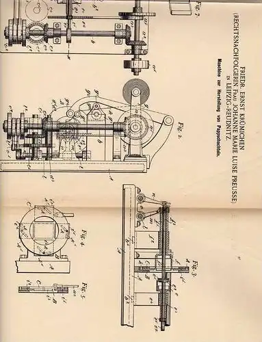 Original Patentschrift - F. Krümichen in Leipzig - Reudnitz , 1895 , Streichholzschachtel - Maschine !!!