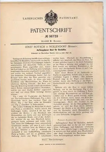 Original Patentschrift - J. Rotsch in Nollendorf , 1897 , Rost für Backofen , Bäckerei , Bäcker !!!