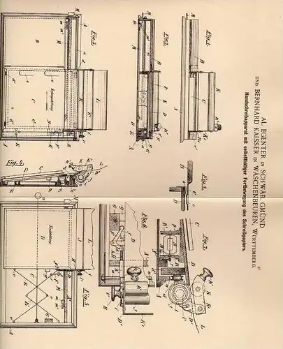 Original Patentschrift - B. Kaisser in Wäschenbeuren und Schwäb. Gmünd , 1896 , Handschreibapparat , Schreibgerät !!!