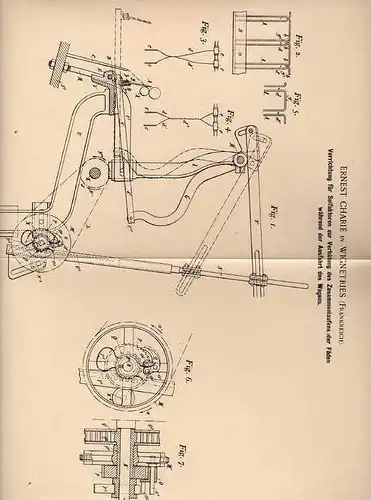 Original Patentschrift - E. Charié in Wignetries , 1897 , Selfaktoren , Spinnerei , Spinnmaschine !!!