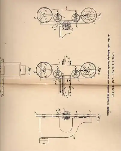 Original Patentschrift - C. Kleemann in Stuttgart , 1897 , Bandsäge , Säge , Tischlerei , Tischler !!!