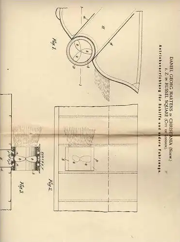 Original Patentschrift - D. Martens in Russel Square und Christiania , 1900 , Antrieb für Schiffe , Schiff , Boot!!!