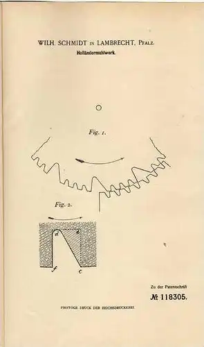 Original Patentschrift - W. Schmidt in Lambrecht , Pfalz , 1899 , Mahlwerk , Mühle , Holländermahlwerk !!!