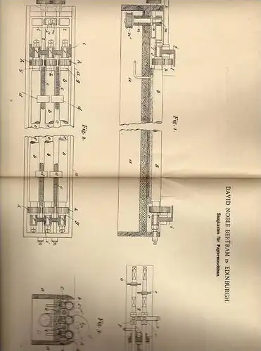 Original Patentschrift - D. Bertram in Edinburgh , 1899 , Maschine für Papier , Saugkasten !!!