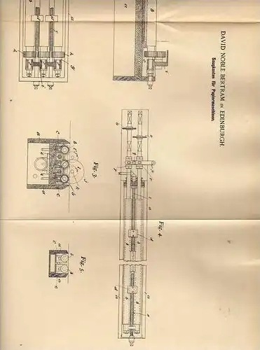 Original Patentschrift - D. Bertram in Edinburgh , 1899 , Maschine für Papier , Saugkasten !!!