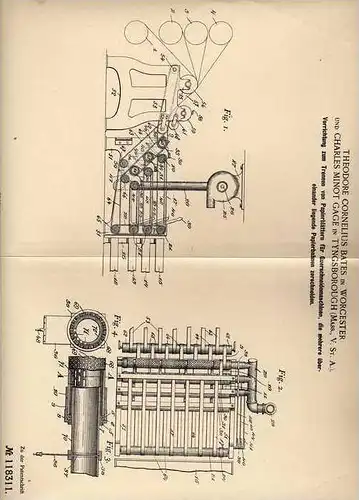 Original Patentschrift - C. Gage in Tyngsborough und Worcester , 1900 , Schneidemaschine für Papier !!!