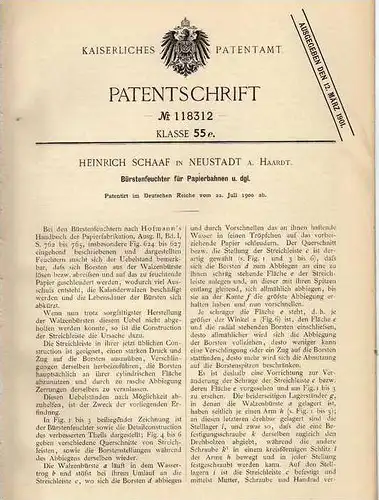 Original Patentschrift - H. Schaaf in Neustadt a. Haardt , 1900 , Bürstenfeuchter für Papierbahnen , Tapeten !!!