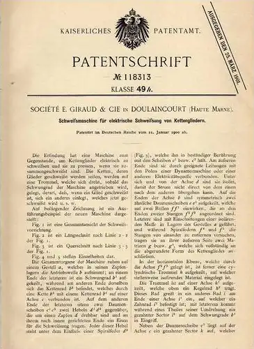 Original Patentschrift - E. Giraud & Cie in Doulaincourt , 1900 , Schweißmaschine für Ketten !!!